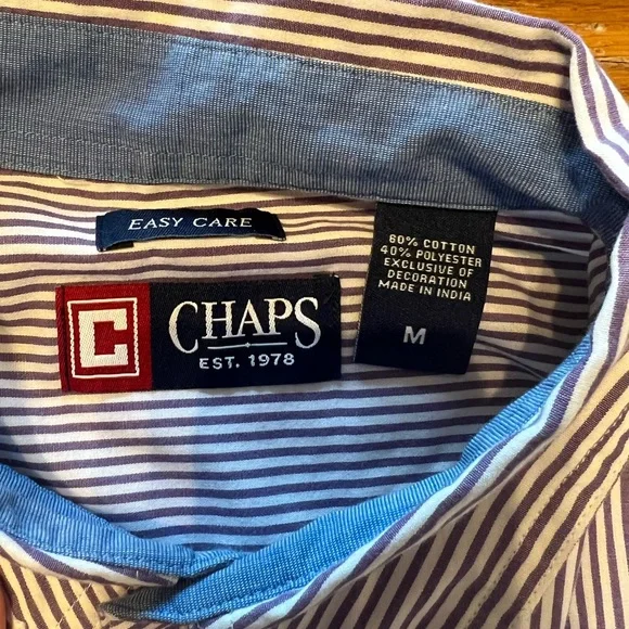 Chaps Purple and White Mens M Striped Casual Shirt - Picture 2 of 6